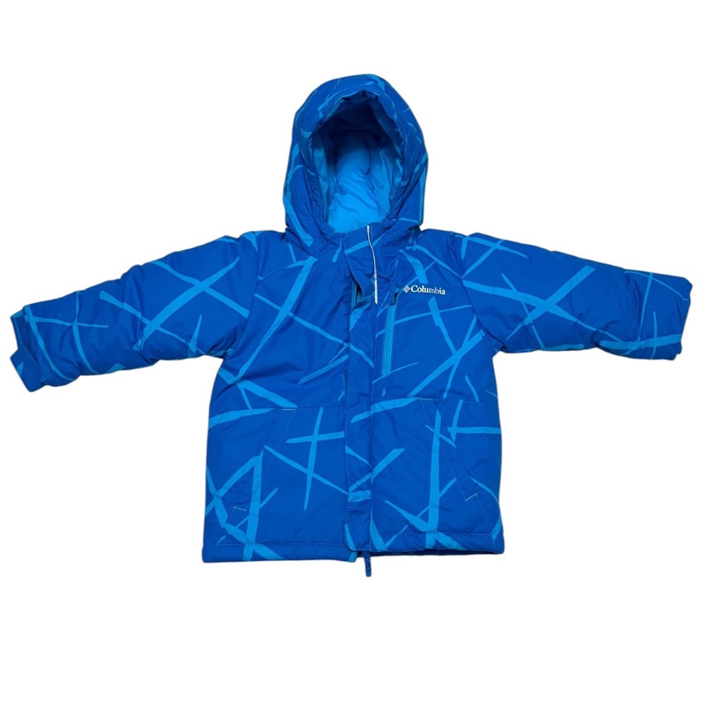 Columbia Kids Blue Geometric Print Puffer Jacket Hooded Winter Coat 3T SD5022